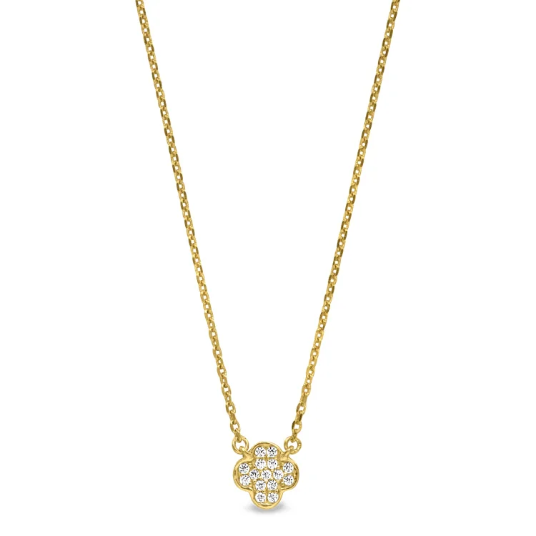 Ladies Necklaces for Photo Spark-Ladies Star Sign Necklaces -Gold Finish Sterling Silver Micropave Small Clover Shape Necklace with Simulated Diamonds on 16"-18" Adjustable Chain