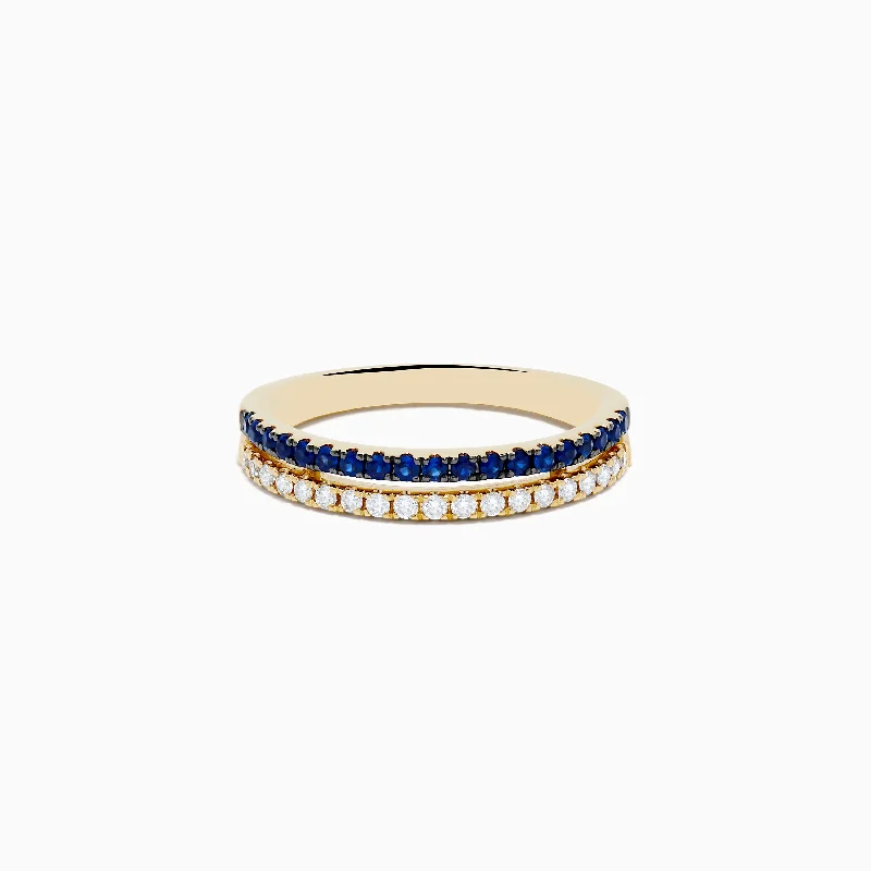 Ladies Polished Fine Rings -Ladies Rings for Mom Spark-14K Yellow Gold Sapphire and Diamond Stacked Band Ring