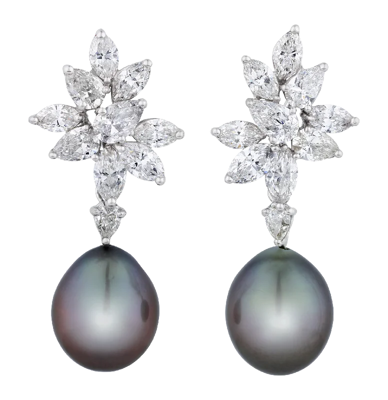 Ladies Durable Steel Earrings -Ladies Earrings Luxe Shine-Tahitian Pearl and Diamond Earrings