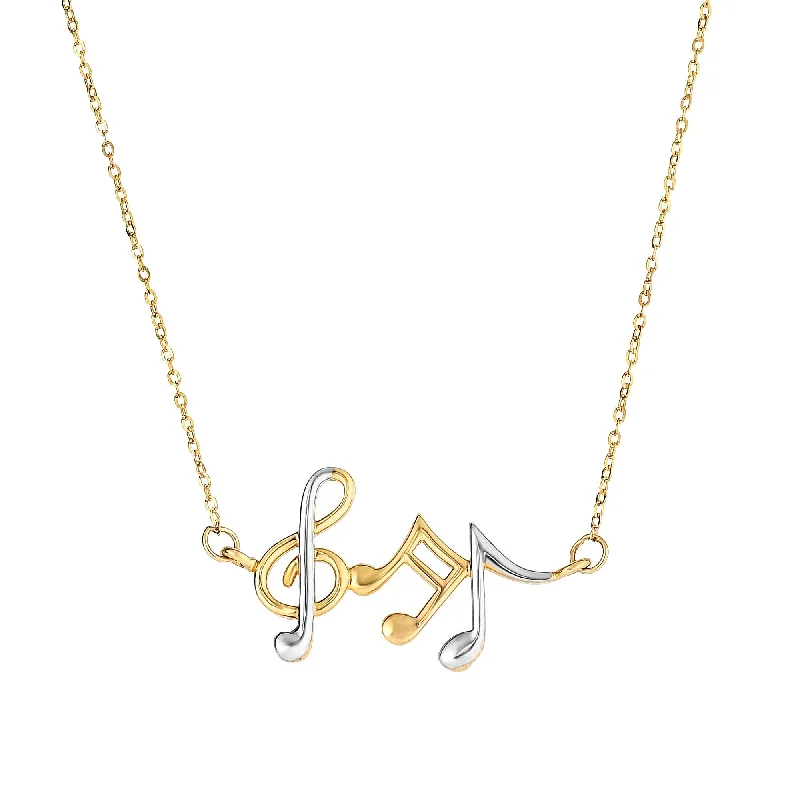 Ladies Necklaces with Silver Spark-Ladies Diamond Pendant Necklaces -14K Gold Music Notes Necklace