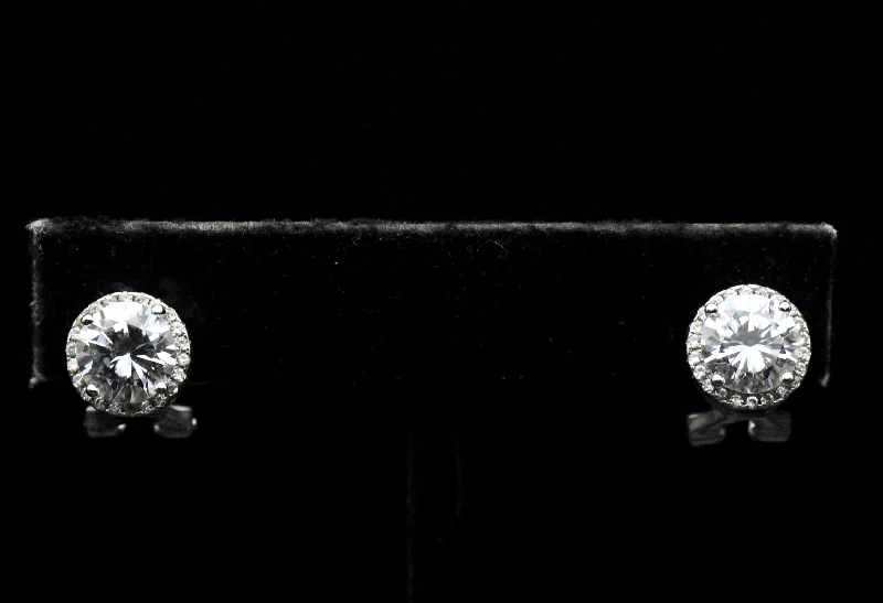 Ladies Mythic Tale Earrings -Ladies Earrings with Triangle Glow-Vintage Cubic Zirconia Sterling Silver Stud Earrings