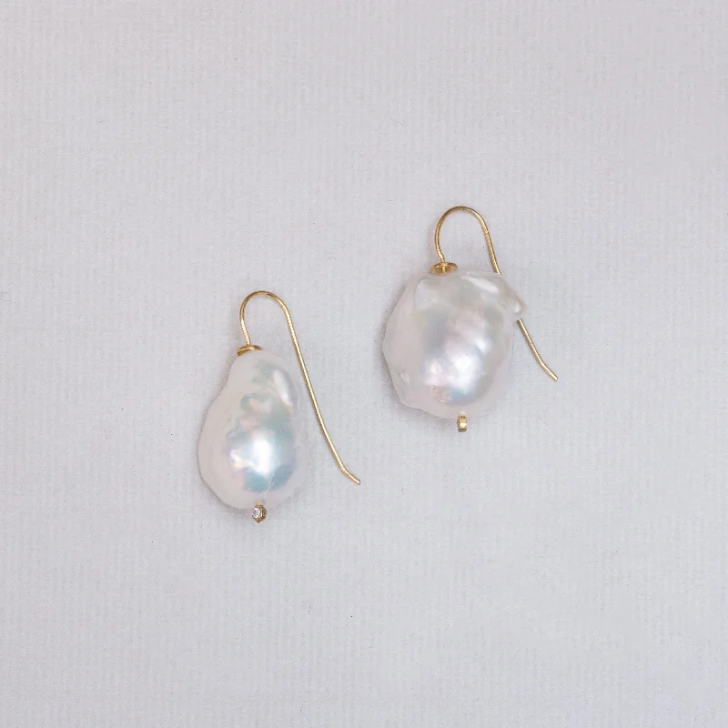 Ladies Rich Gold Earrings -Ladies Earrings in Warm Gold-Baroque Pearl Drop Earrings