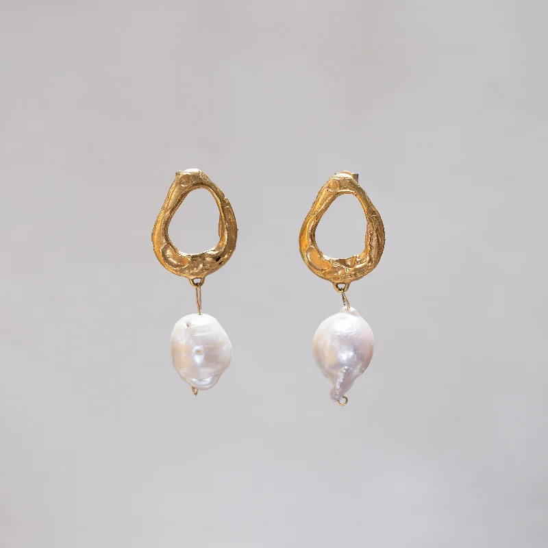 Ladies Unicorn Spark Earrings -Ladies Earrings with Aqua Variscite-Baroque Pearl Gold Stud Earrings