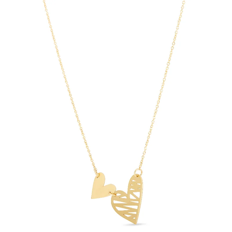 Ladies Necklaces for Daily Shine-Ladies Rose Gold Chain Necklaces -14K Gold Double Scribbles Heart Necklace