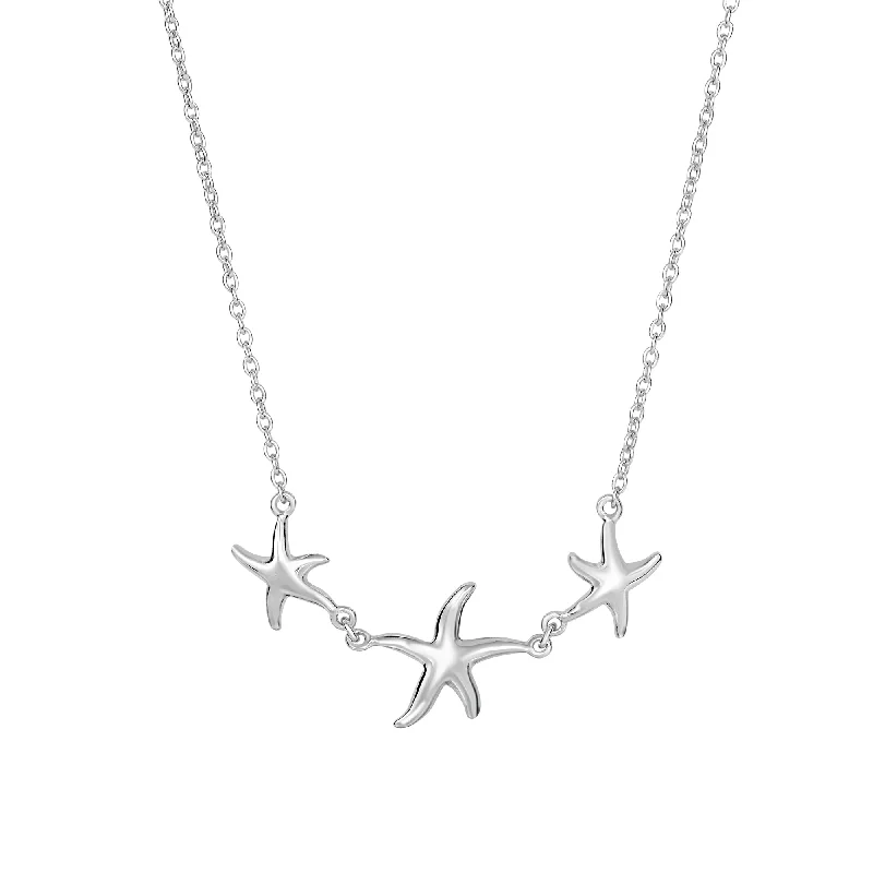 Ladies Necklaces with White Thaumasite-Ladies Moonlit Glow Necklaces -Silver Graduated Starfish Necklace