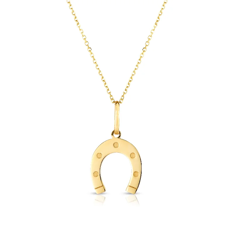 Ladies Necklaces with Cyan Richterite-Ladies Bar Pendant Necklaces -14K Gold Horseshoe Necklace