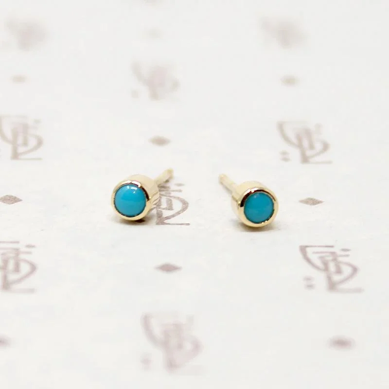 Ladies Sun Ray Earrings -Ladies Earrings for Pioneer Spark-Bitty Little Turquoise Stud Earrings in Gold