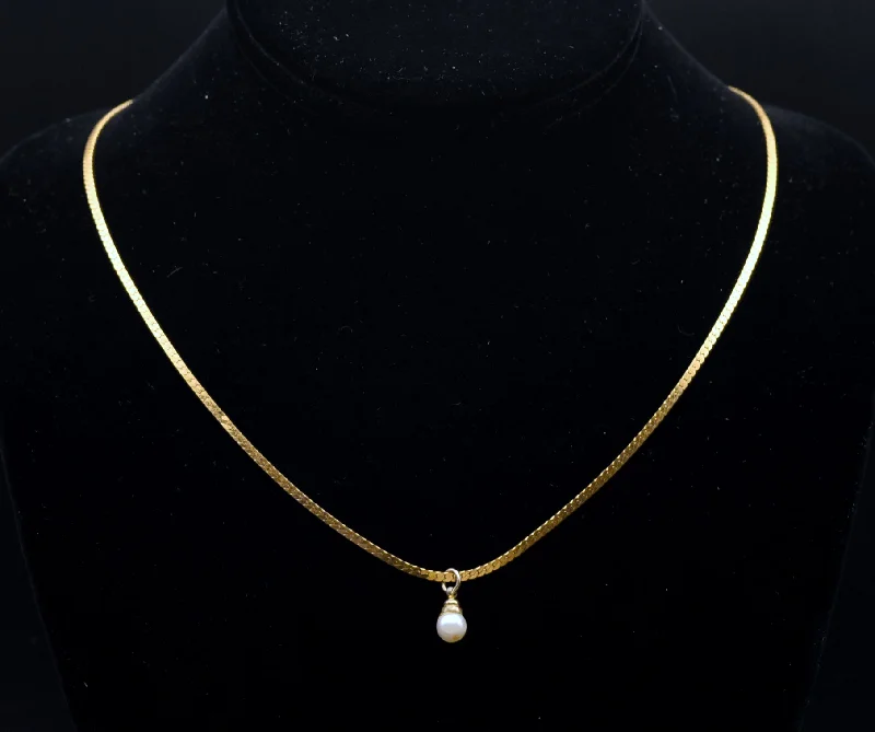 Ladies Necklaces for Sister Shine-Ladies Art Deco Gem Necklaces -Napier - Gold Tone Chain Necklace with Faux Pearl Pendant - 23.5"