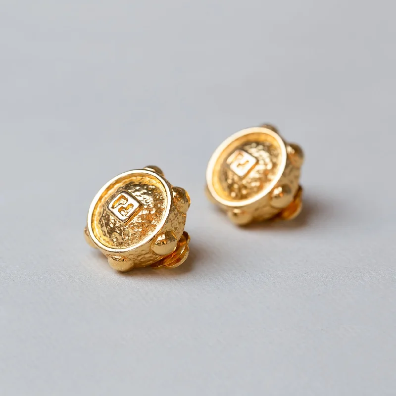 Ladies Cosmic Sign Earrings -Ladies Earrings for Photo Glow-Vintage Fendi Gold Clip-on Earrings