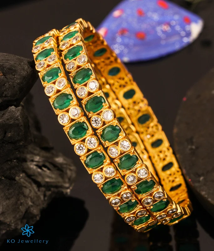 Ladies Bracelets with Amber Scapolite-Ladies Slim Strand Bracelets -The Uthika Silver Green Kemp Bangle (Size/2.2/2.4/2.6/2.8)