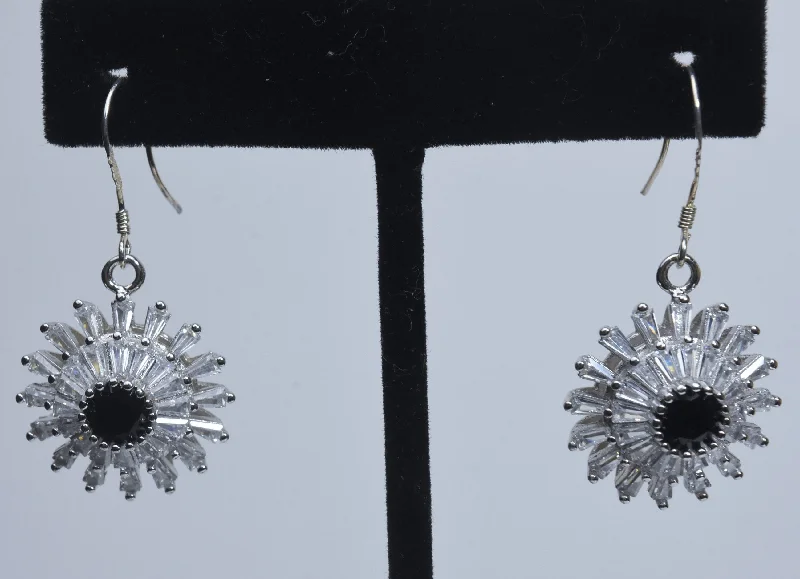 Ladies 10K Gold Drop Earrings -Ladies Earrings Petite Shine-White Topaz Black Spinel Earrings