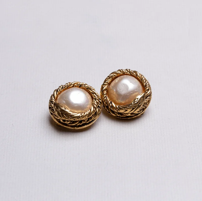 Ladies Silent Grace Earrings -Ladies Earrings with Key Spark-Vintage Chanel Gold Clip-on Earrings with Pearls