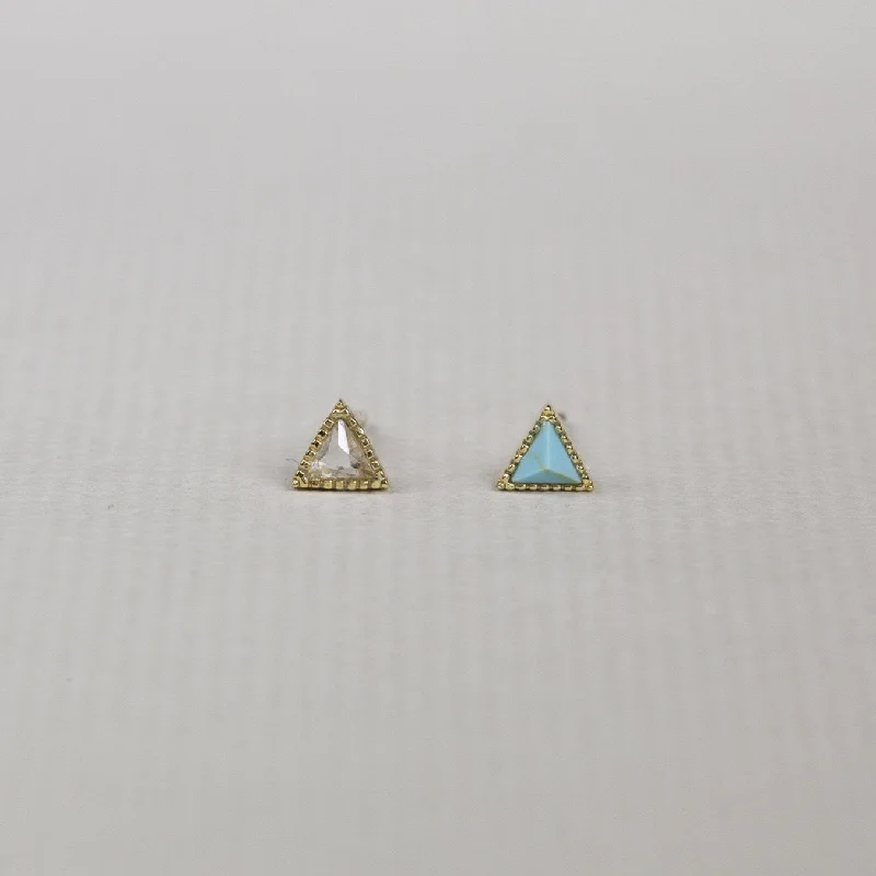 Ladies Robust Thick Earrings -Ladies Earrings for Teacher Shine-Blue and Clear Triangle Stud Earrings