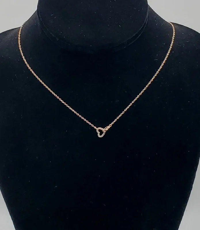 Ladies Necklaces for Girl Shine-Ladies Ultra-Minimal Necklaces -Vintage Rose Gold Tone Sterling Silver Interlocking Hearts Chain Necklace - 16.25 or 18.5"