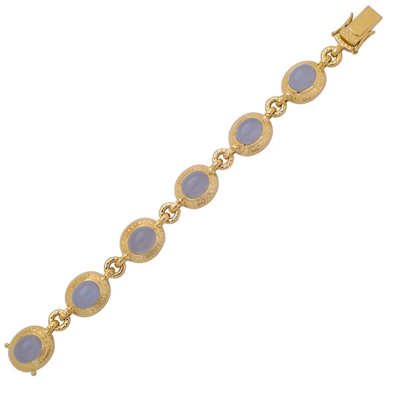 Ladies Bracelets with Navy Sodalite-Ladies Victorian Grace Bracelets -Bracelet- Chalcedony in 18K Gold