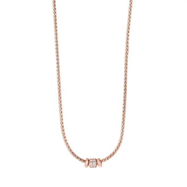 Ladies Necklaces with Feather Spark-Ladies Confidence Charm Necklaces -Rose Gold Finish Sterling Silver Corean Cable Necklace with a Barrell with Simulated Diamonds - Adjustable 16"-18"