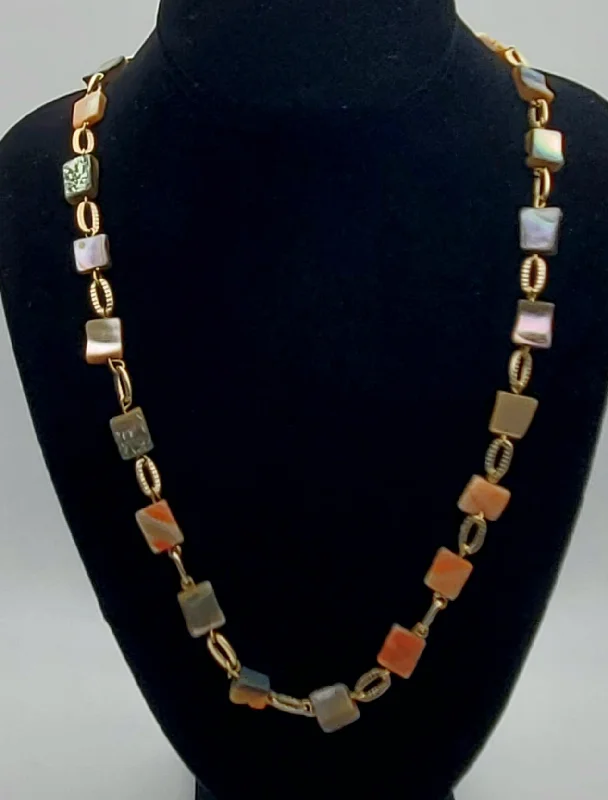 Ladies Necklaces for Travel Shine-Ladies Y-Drop Necklaces -Abalone Shell Gold Tone Chain Necklace - 26"