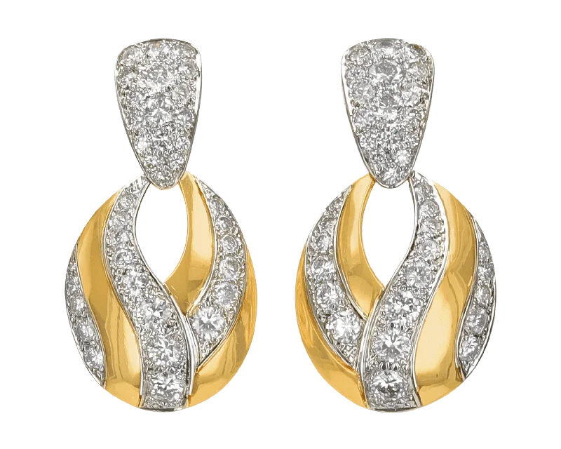 Ladies Sleek White Gold Earrings -Ladies Earrings in Rose Spark-Gold and Diamond Swirl Earrings