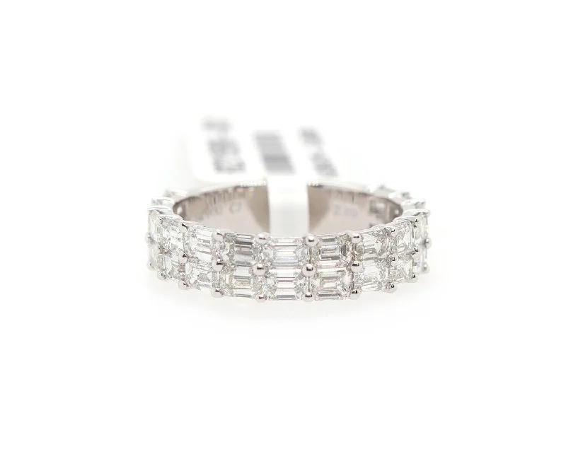 Ladies Gala Night Rings -Ladies Rings for Night Shine-New 2.89ctw Emerald Cut Diamond Double Row Band Ring in Platinum