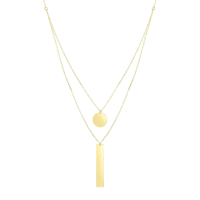 Ladies Necklaces Simple Glow-Ladies Artisan Handmade Necklaces -14K Gold Polished Circle & Bar Multi-Strand Necklace