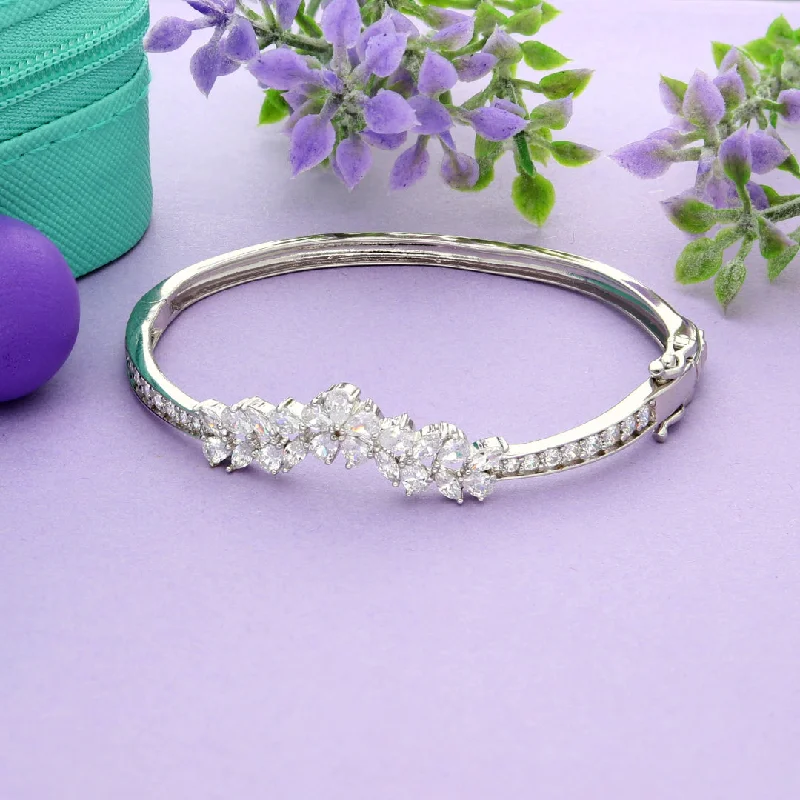 Ladies Bracelets Matte Glow-Ladies Heritage Classic Bracelets -Sterling Silver 925 Flower Zirconia Bangle - FKJBNGSL9478