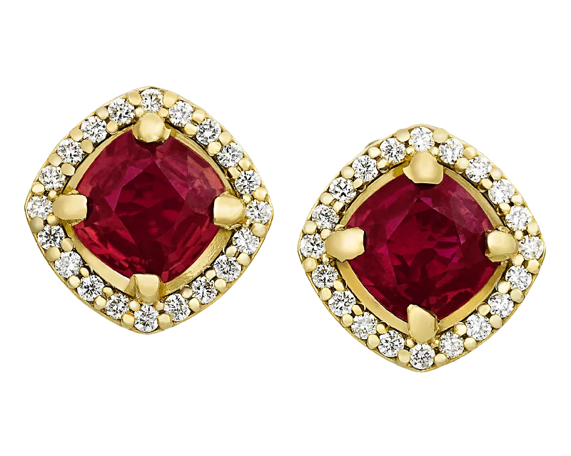 Ladies Radiant Beam Earrings -Ladies Earrings with Compass Glow-Ruby Stud Earrings, 2.14 Carats