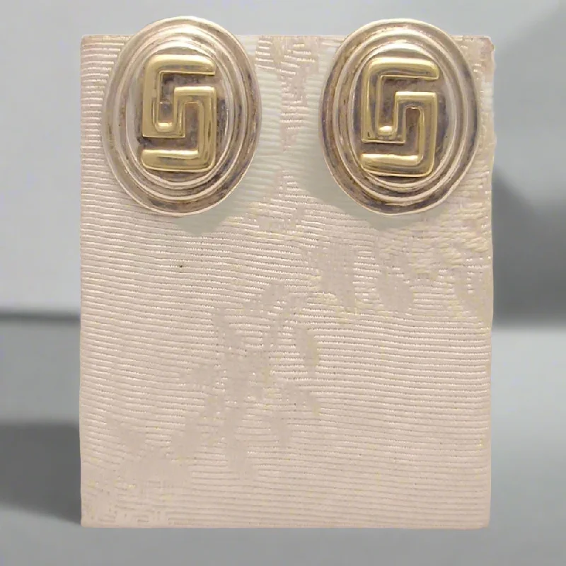 Ladies Paired Couple Earrings -Ladies Earrings with Heart Drops-Greek Key Meander Earrings in sterling Silver (AG-03)