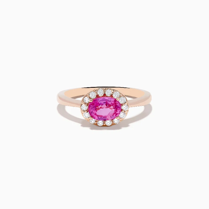 Ladies Valentine’s Romance Rings -Ladies Rings Low Cost-14K Rose Gold Pink Sapphire and Diamond Ring