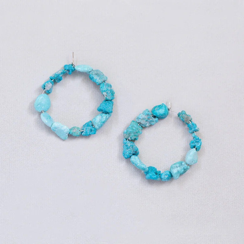 Ladies Sharp Edge Earrings -Ladies Earrings with Lock Shine-Turquoise and Silver Hoop Earrings