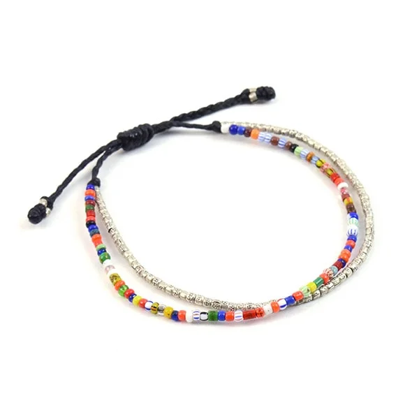 Ladies Bracelets with Initial Glow-Ladies Titanium Sleek Bracelets -PHADUA / 2 Strands Wax Cord (African Beads) Bracelet