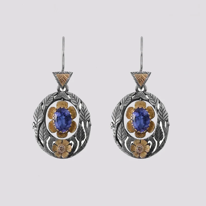 Ladies Nostalgic Retro Earrings -Ladies Earrings Wave Glow-Tanzanite and Diamond Earrings