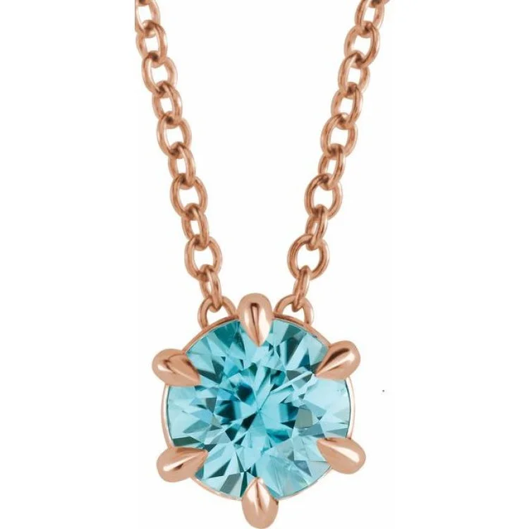 Ladies Necklaces with Globe Shine-Ladies Daily Wear Necklaces -14K Rose 5 mm Natural Blue Zircon Solitaire 16-18" Necklace