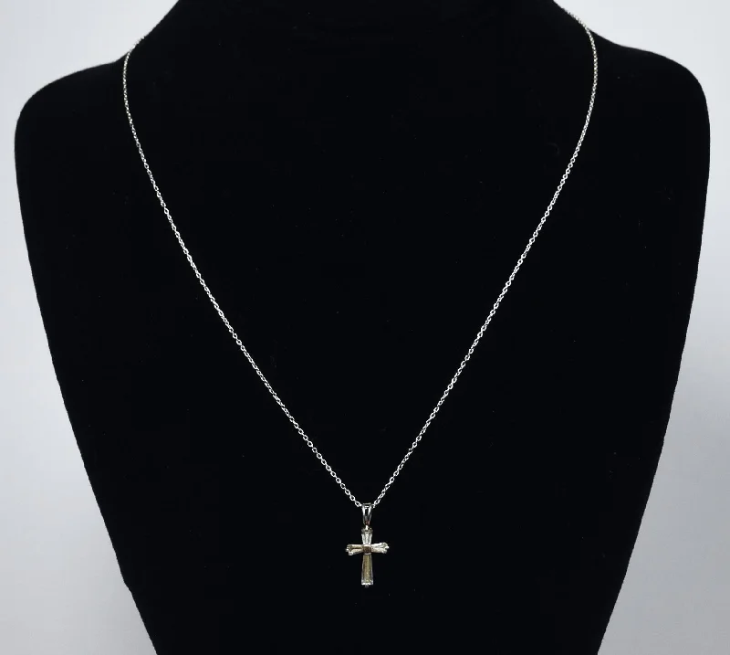 Ladies Necklaces with Square Spark-Ladies Mountain Peak Necklaces -Ross-Simons - Sterling Silver Cubic Zirconia Cross Pendant on Sterling Silver Chain Necklace