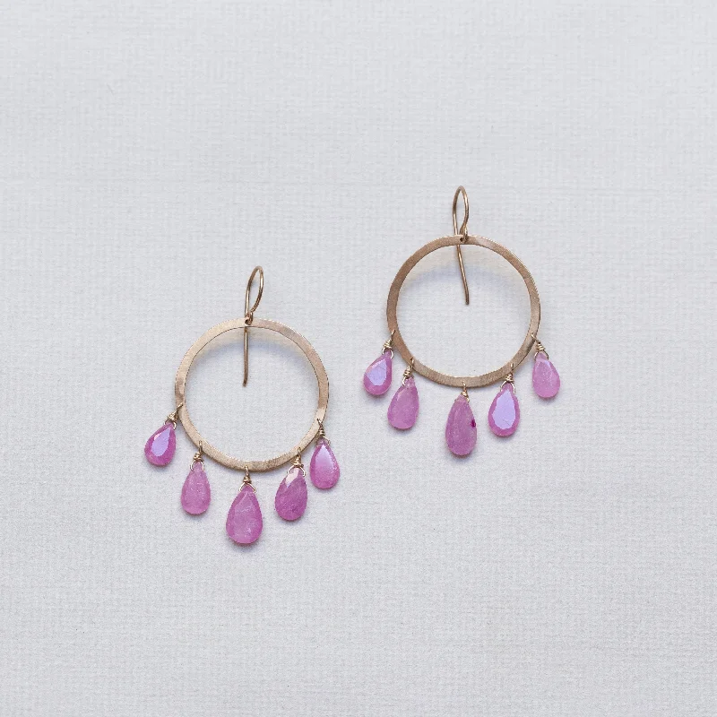 Ladies Coin Edge Earrings -Ladies Earrings with Cloud Shine-Pink Sapphire Drop Earrings