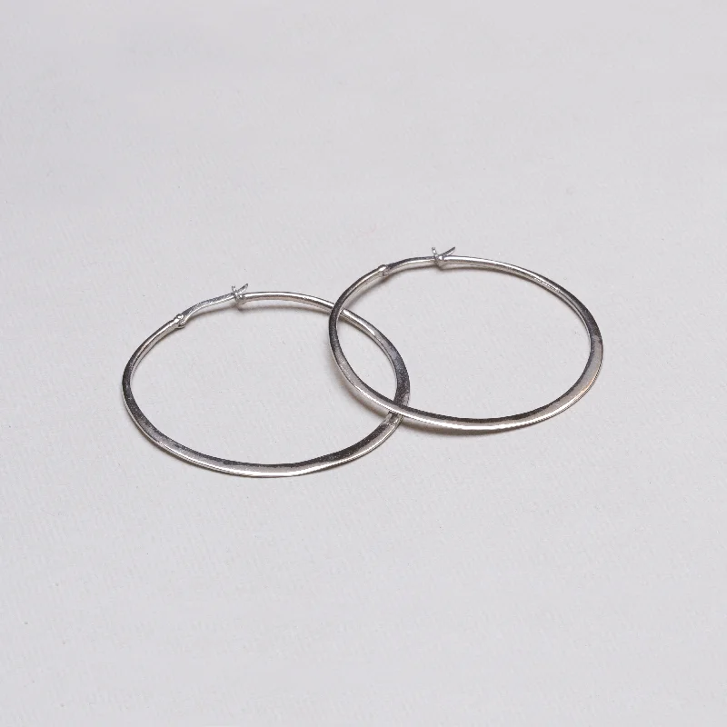 Ladies Inner Might Earrings -Ladies Earrings with White Colemanite-Flat Silver Large Hoop Earrings