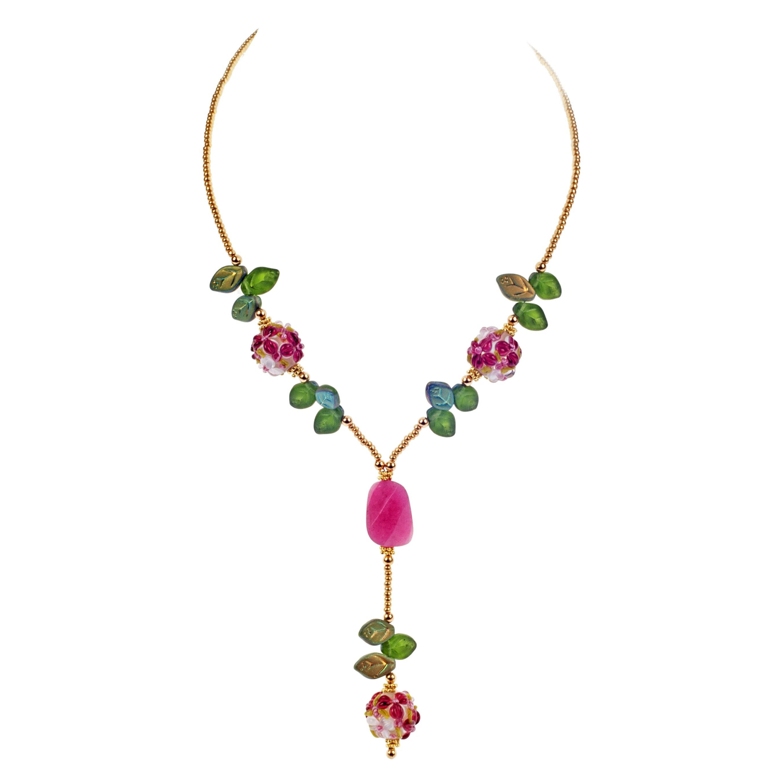 Ladies Necklaces Thin Glow-Ladies Value Chain Necklaces -Bohemian Glass & Ruby Jade Drop Necklace