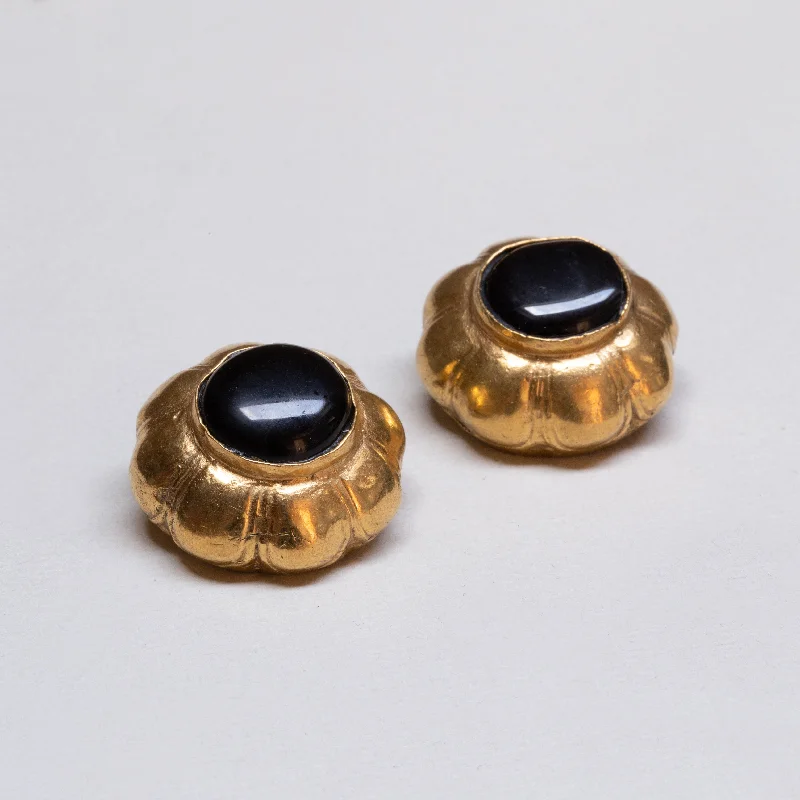 Ladies Enamel Hue Earrings -Ladies Earrings with Brown Andalusite-Vintage Chanel Gold Clip-on Earrings