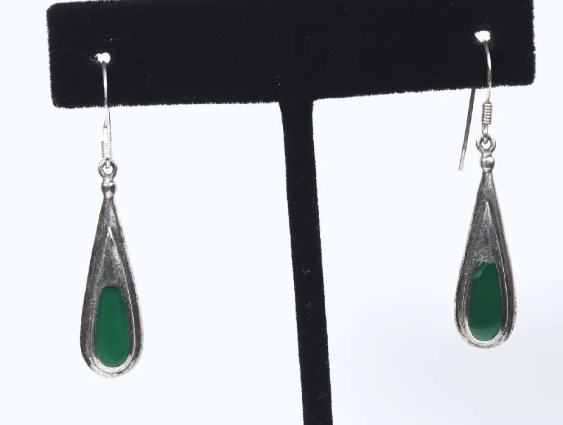 Ladies Lunar Mystique Earrings -Ladies Earrings with Crown Glow-Melvin Thompson - Vintage Sterling Silver Green Enamel Earrings