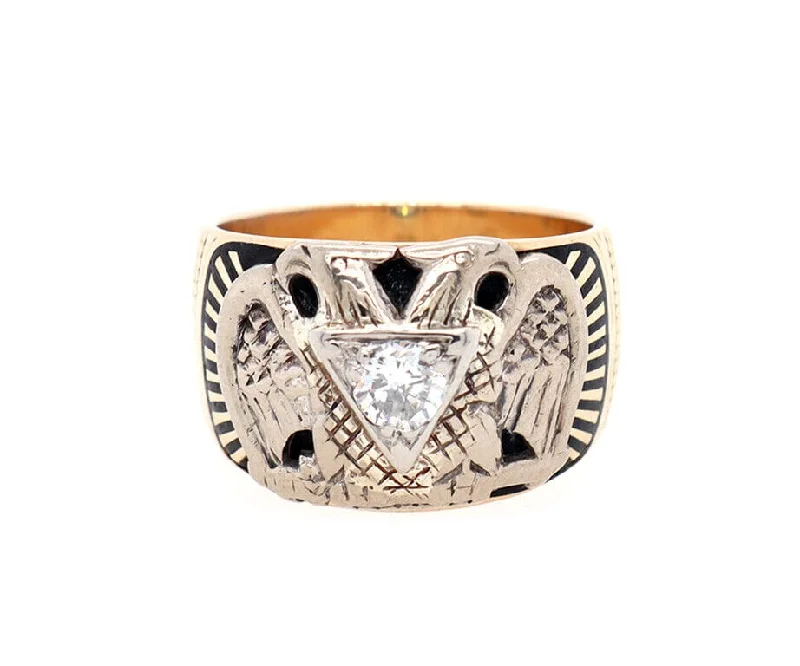 Ladies Squared Off Rings -Ladies Rings with Cross Shine-Gents 0.34ct Round Diamond 32nd Degree Masonic Ring in 10K