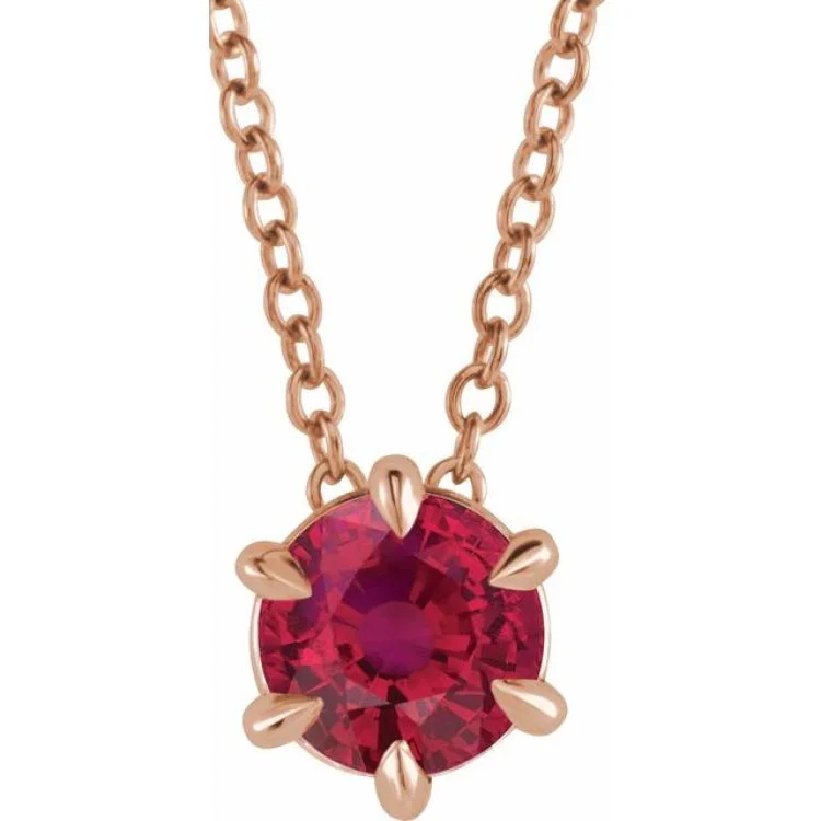 Ladies Necklaces for Mom Glow-Ladies Subtle Chain Necklaces -14K Rose 4 mm Lab-Grown Ruby Solitaire 16-18" Necklace