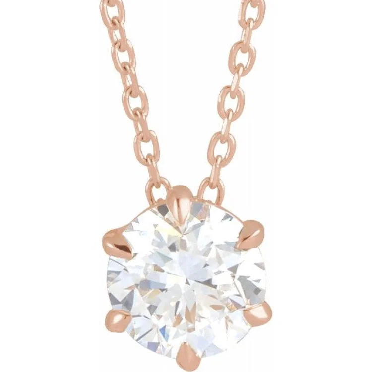 Ladies Necklaces Choker Shine-Ladies Multi-Strand Necklaces -14K Rose 7/8 CT Lab-Grown Diamond Solitaire 16-18" Necklace