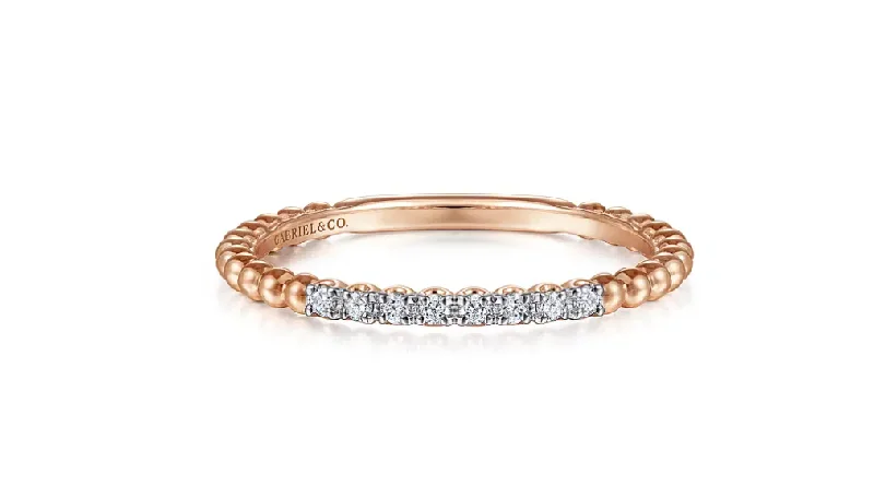 Ladies 10K Gold Band Rings -Ladies Rings Petite Glow-Gabriel & Co 14K Rose Gold Bujukan Bead and Diamond Stackable Ring LR51823K45JJ