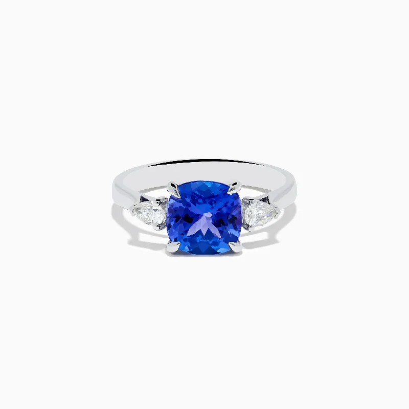 Ladies Sharp Geometric Rings -Ladies Rings with Cyan Kyanite-Nahla Siri 14K White Gold Tanzanite and Diamond Ring